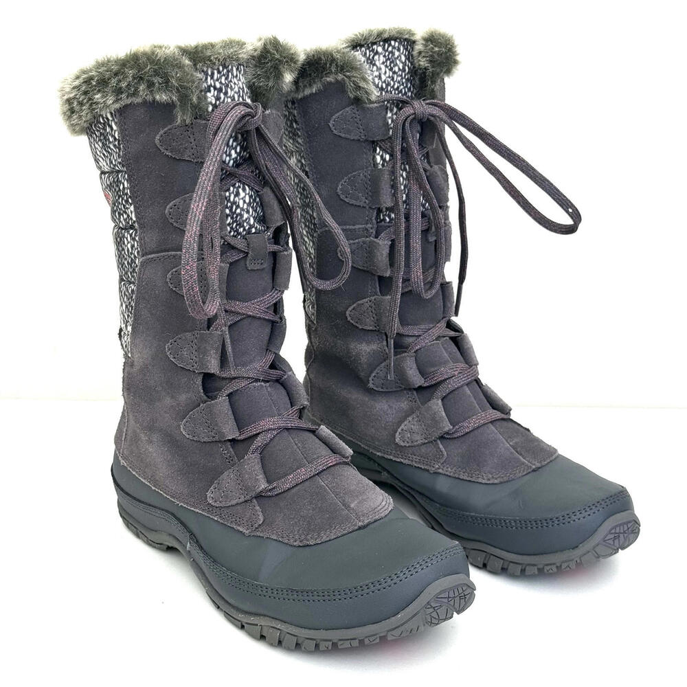 The North Face Women’s Nuptse Boot 6.5 Plum/Grey Waterproof Suede EUC